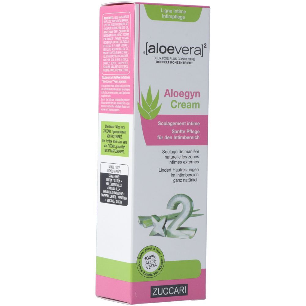 Roze en witte vouwdoos met productnaam en logo. Tekst in het Duits, Frans, Italiaans. Merk Zuccari.