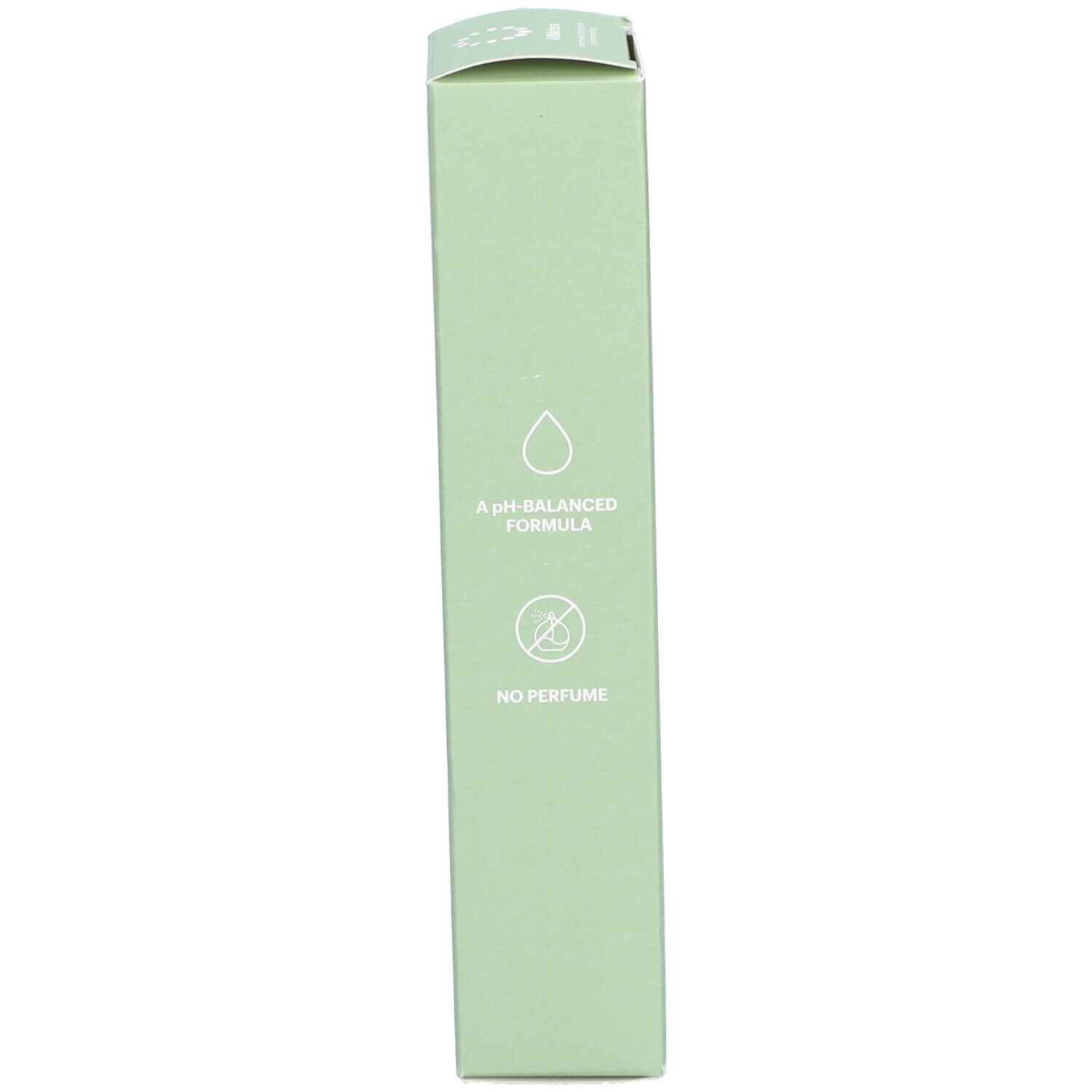 Emballage vert. Logos pour formule au pH équilibré et sans parfum.