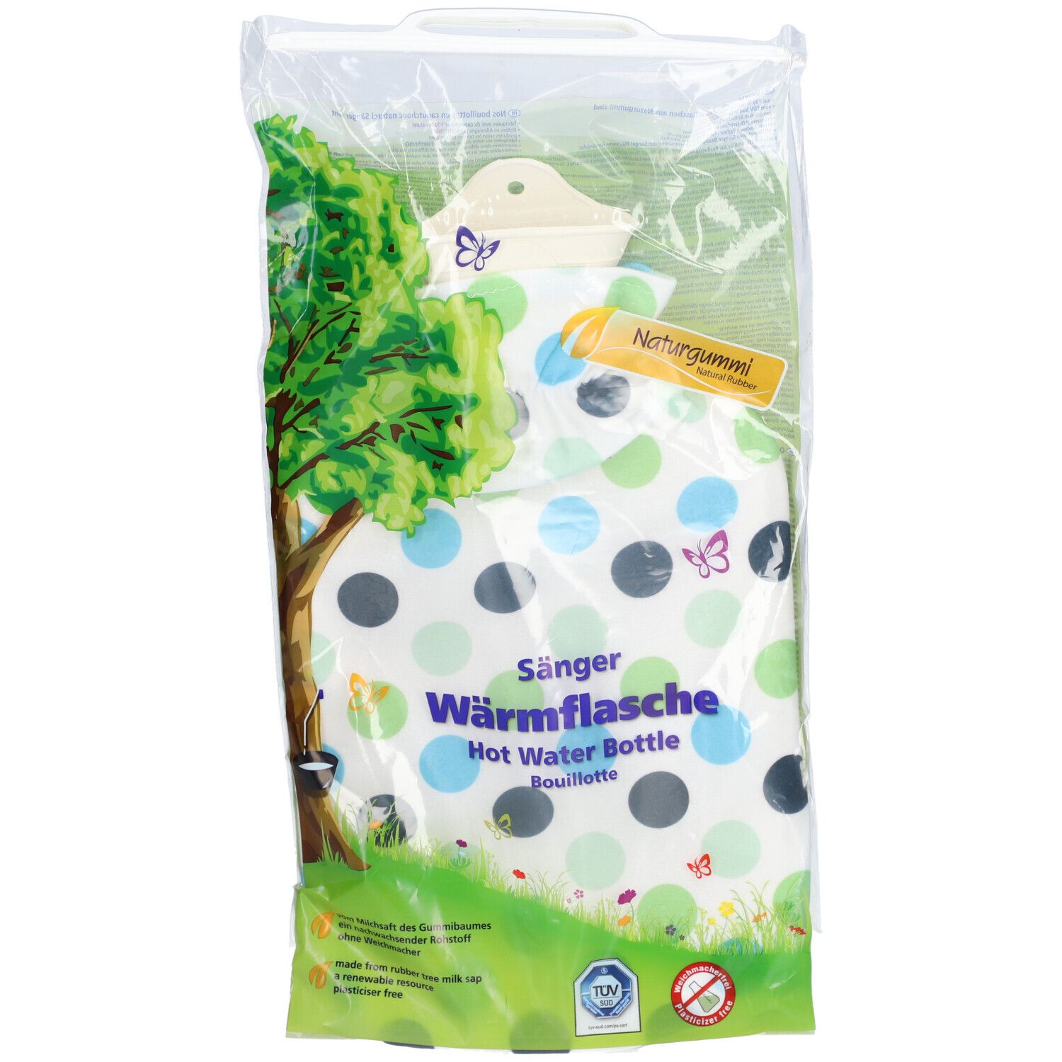 SÄNGER Bouillotte caoutchouc naturel peluche 2L pois