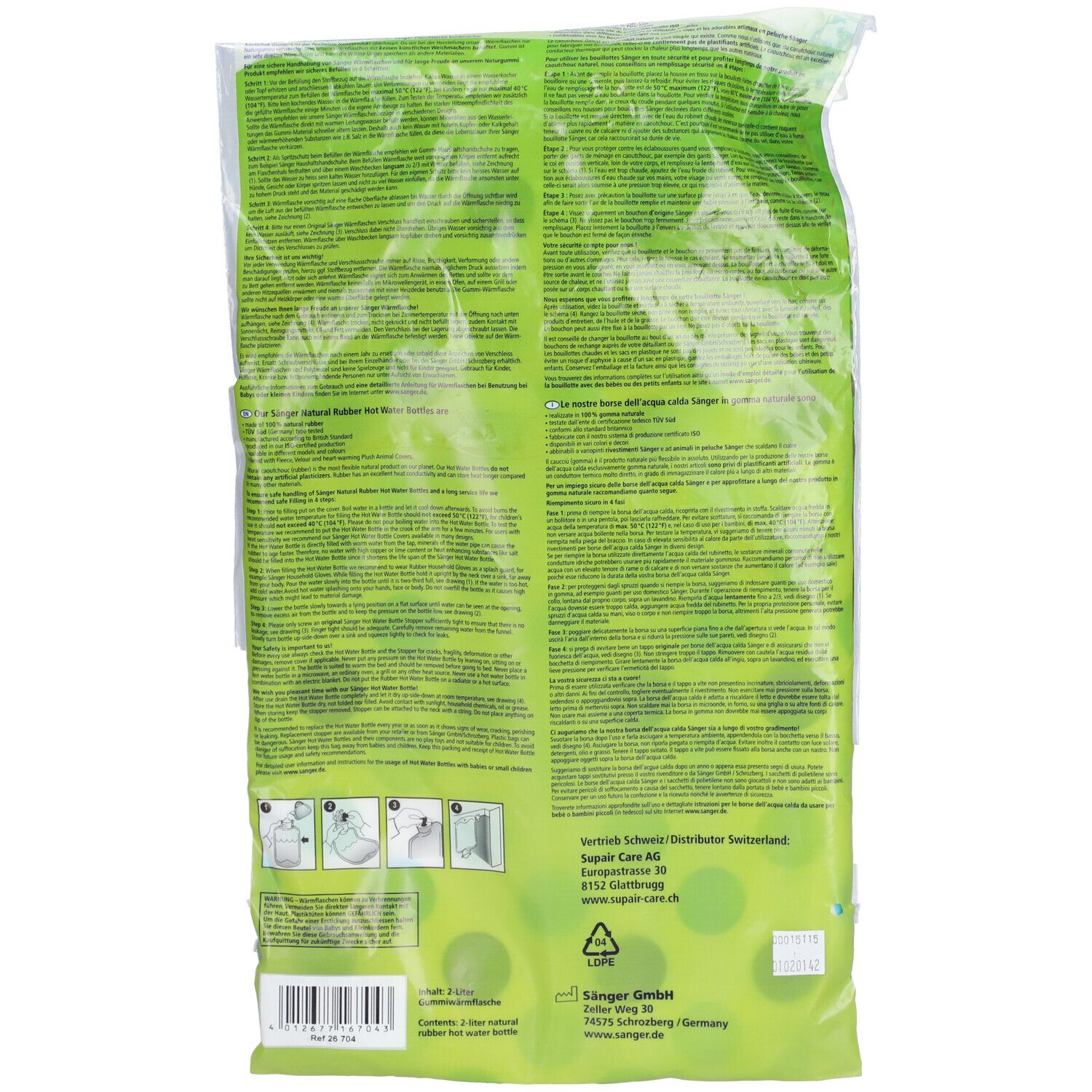 SÄNGER Bouillotte caoutchouc naturel peluche 2L pois