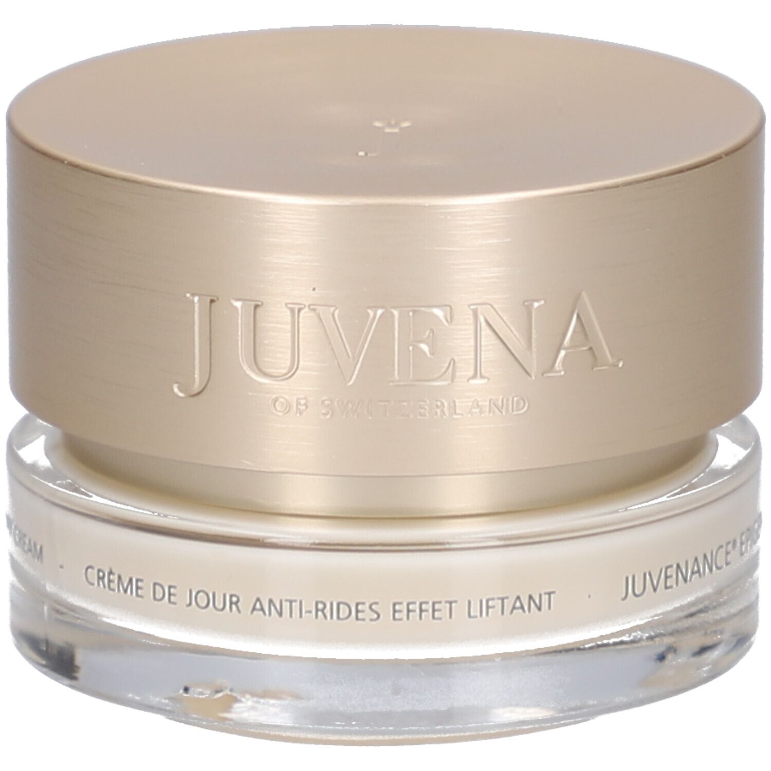 Pot de crème avec couvercle doré. Inscription: JUVENA OF SWITZERLAND. Nom du produit: Juvenance Epigen.
