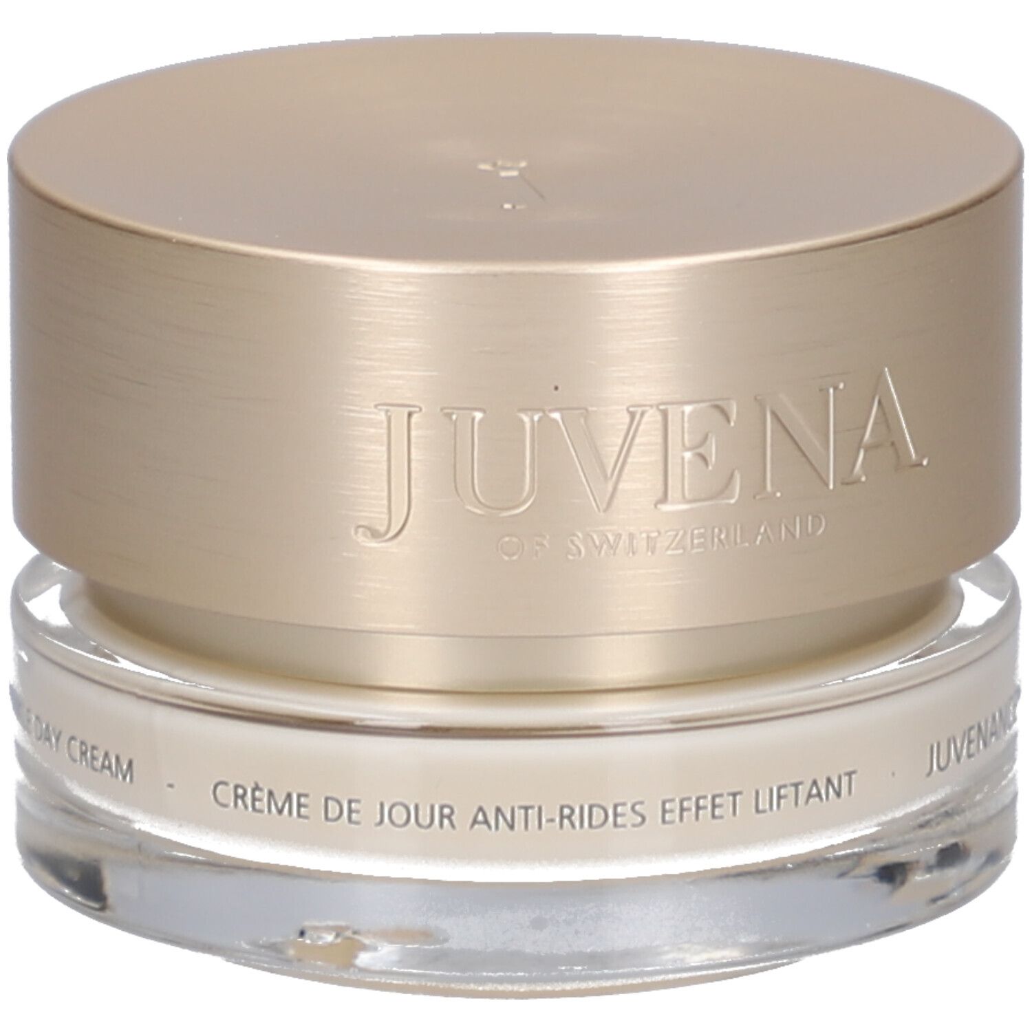 Pot de crème avec couvercle doré. Inscription: JUVENA OF SWITZERLAND. Nom du produit: Juvenance Epigen.