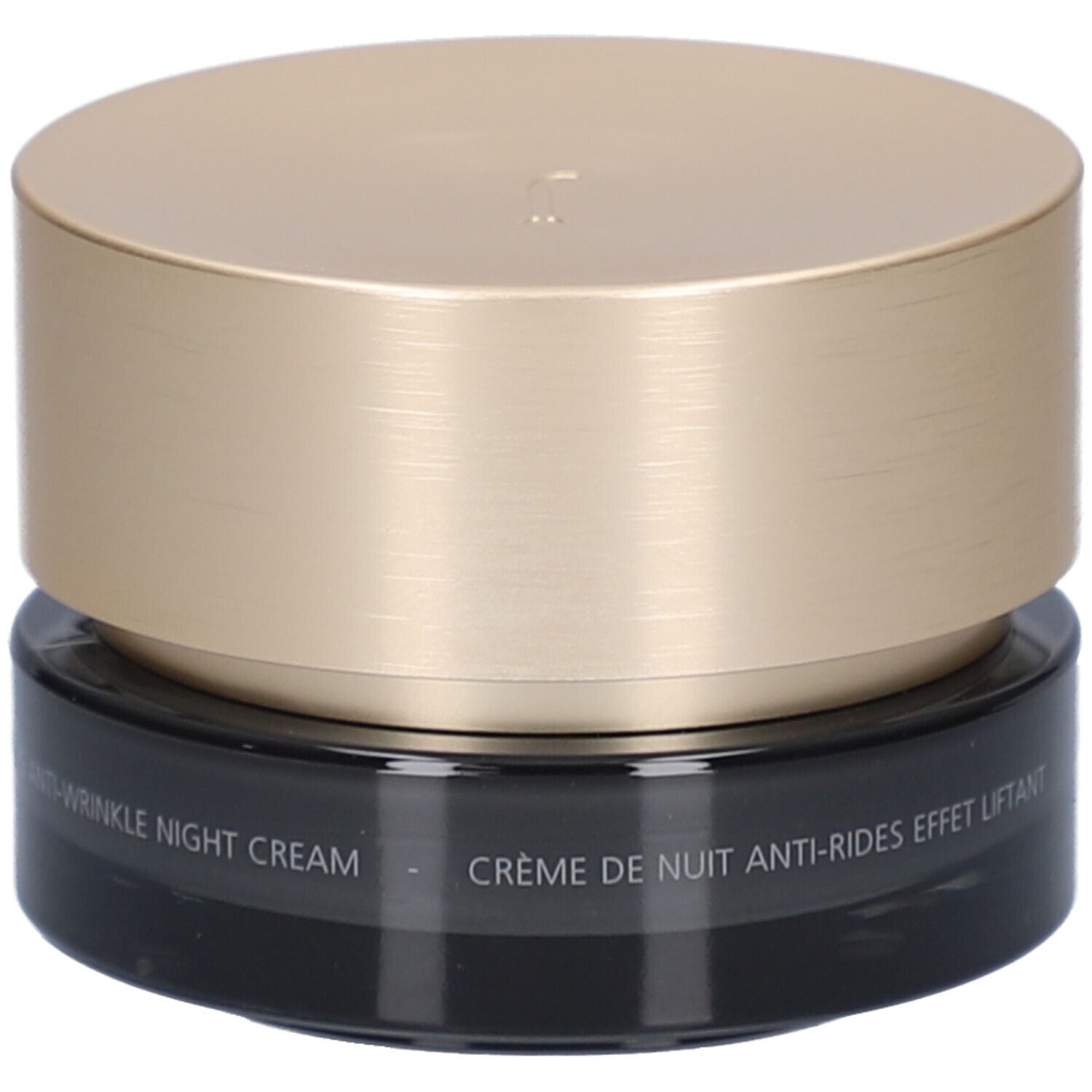 Crèmepot met gouden deksel. Opschrift: Juvena, Anti-Wrinkle Night Cream, Crème de Nuit Anti-Rides.