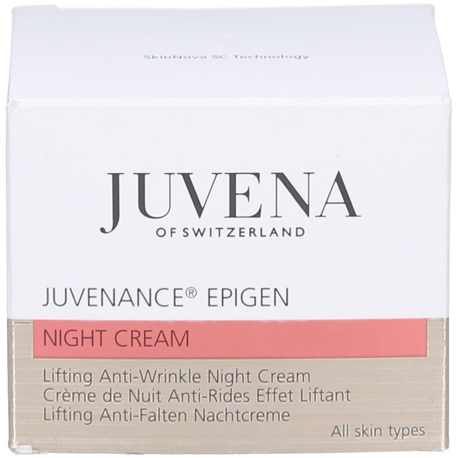 Verpakking. Opschrift: Juvena, Juvenance Epigen, Night Cream, Lifting Anti-Wrinkle Night Cream.
