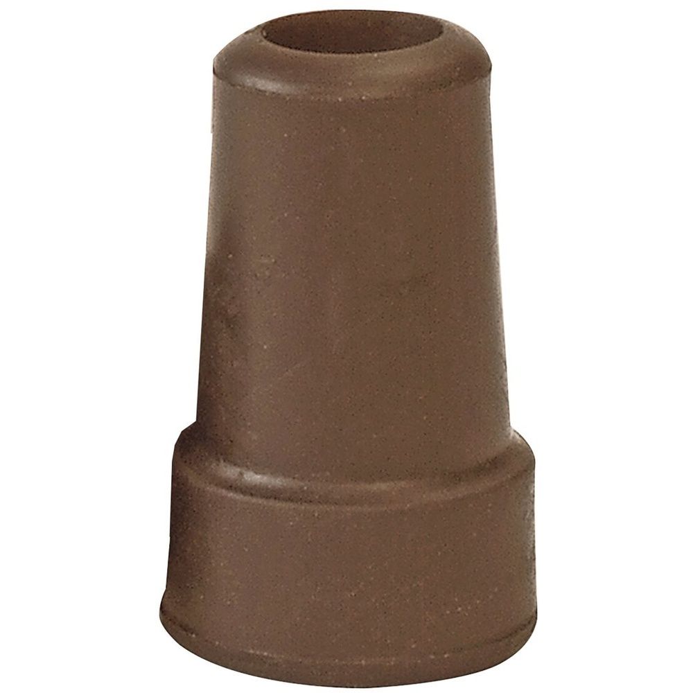 Embout de canne marron. Forme conique, avec ouverture cylindrique. En caoutchouc ou matériau similaire.