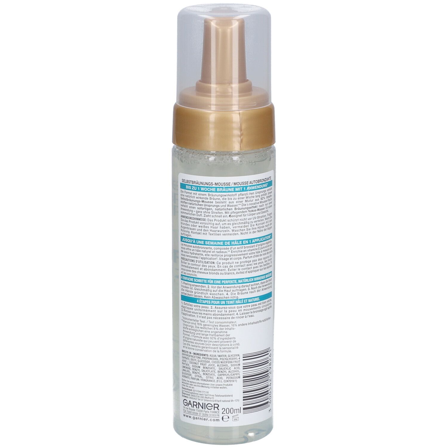 Garnier Mousse autobronzante, autobronzant traitant pour un bronzage naturel et sans taches