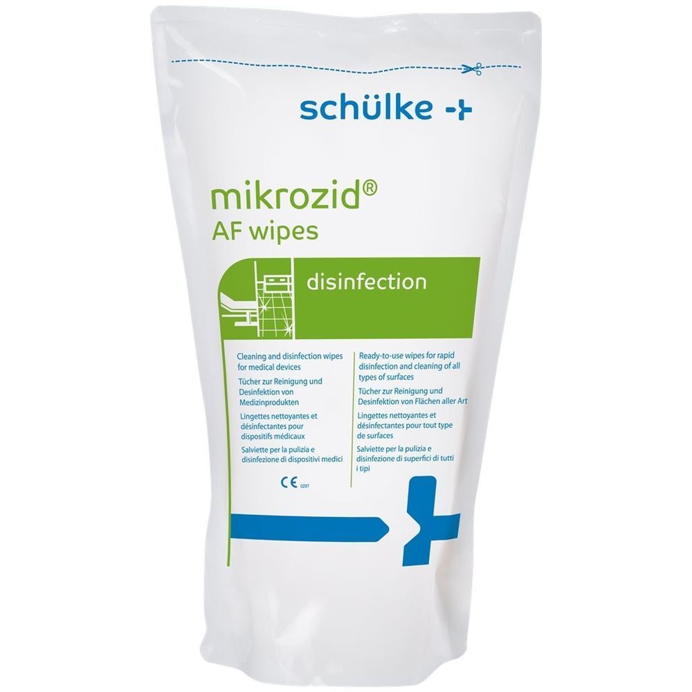 Lingettes désinfectantes mikrozid® AF de Schülke pour appareils médicaux et surfaces.