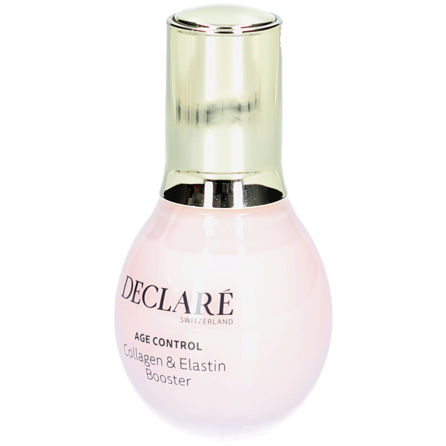 Roze fles met gouden dop. DECLARÉ, AGE CONTROL, Collagen & Elastin Booster. Zwitsers product.