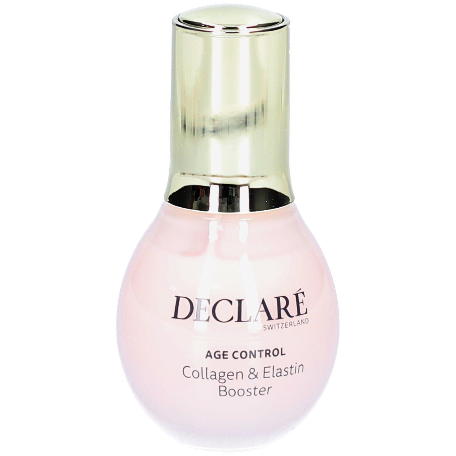 Roze fles met gouden dop. DECLARÉ, AGE CONTROL, Collagen & Elastin Booster. Zwitsers product.