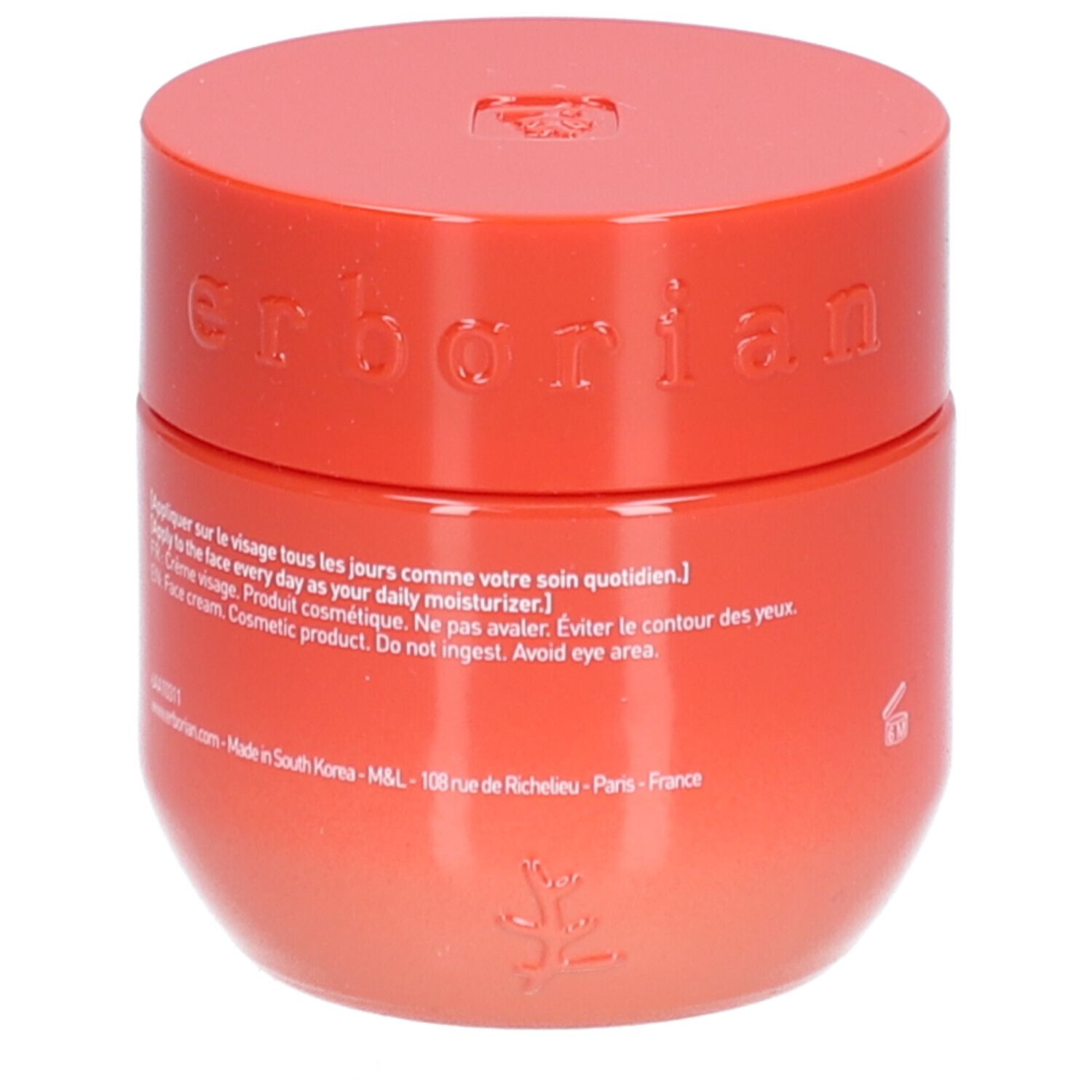 Arrière d'un pot rouge de crème pour le visage Erborian Red Pepper Pulp, 50 ml.