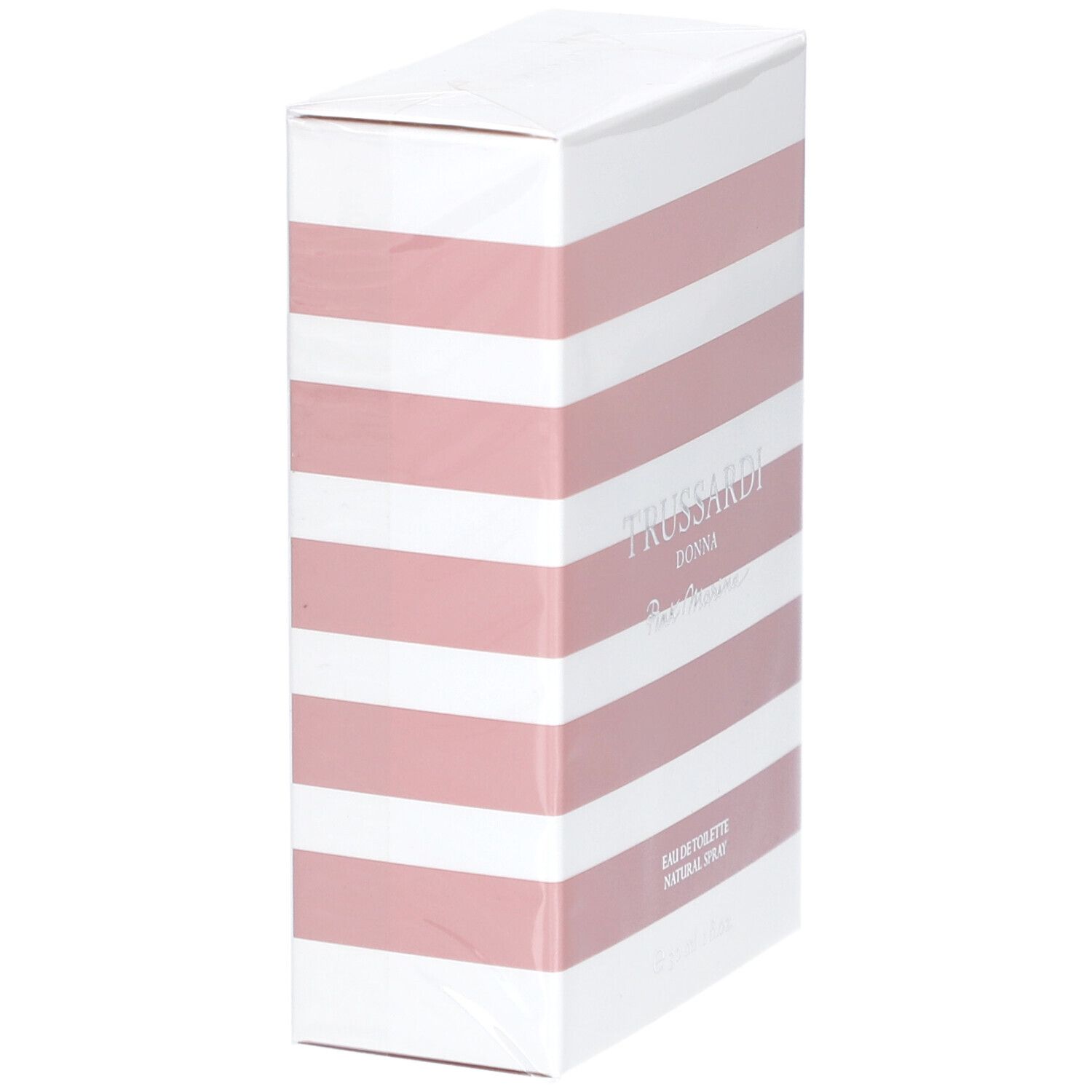 Emballage rayé rose et blanc, Trussardi Donna Pink Marina Eau de Toilette.