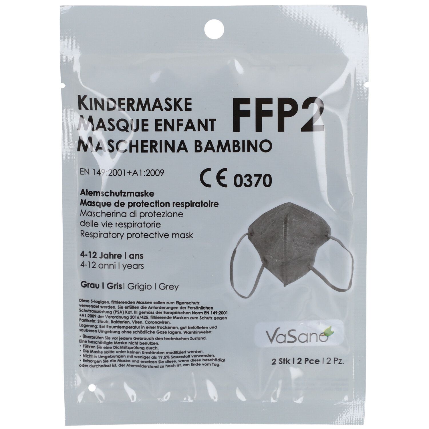 VaSano FFP2 kindermasker 4-12 jaar grijs