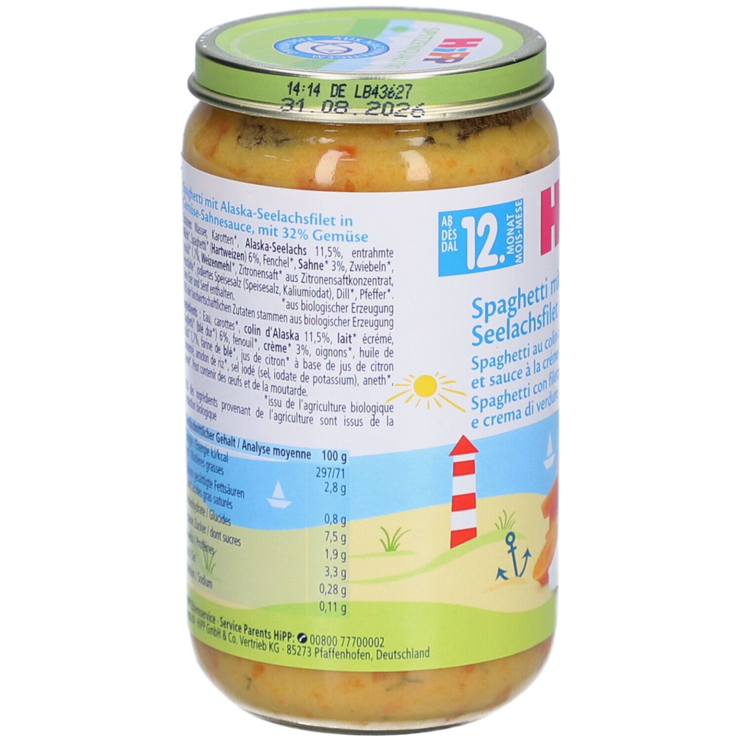 Babyvoeding in pot: Spaghetti met Alaska-zalm en groenten.