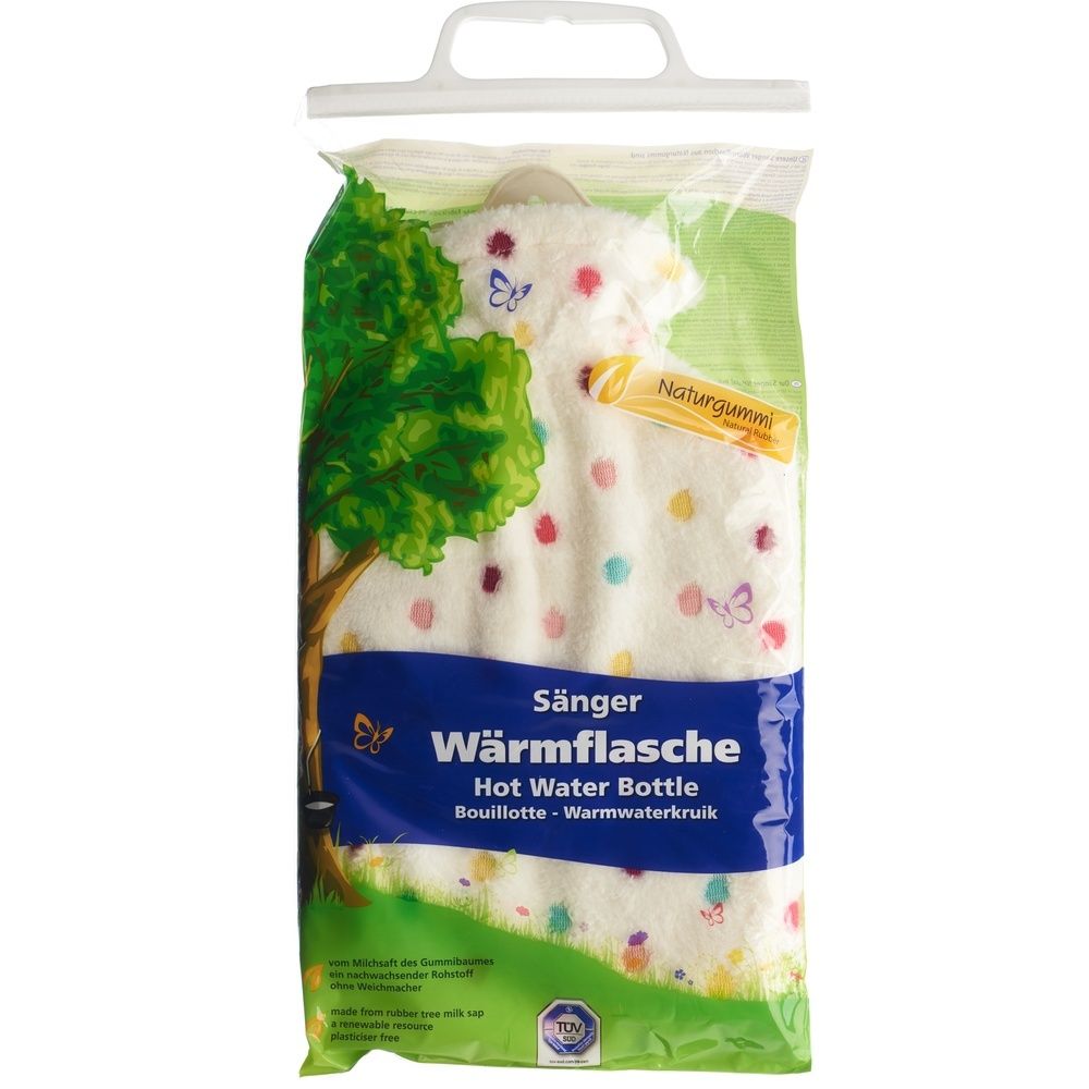 SÄNGER Bouillotte caoutchouc naturel peluche 2L pois blanc