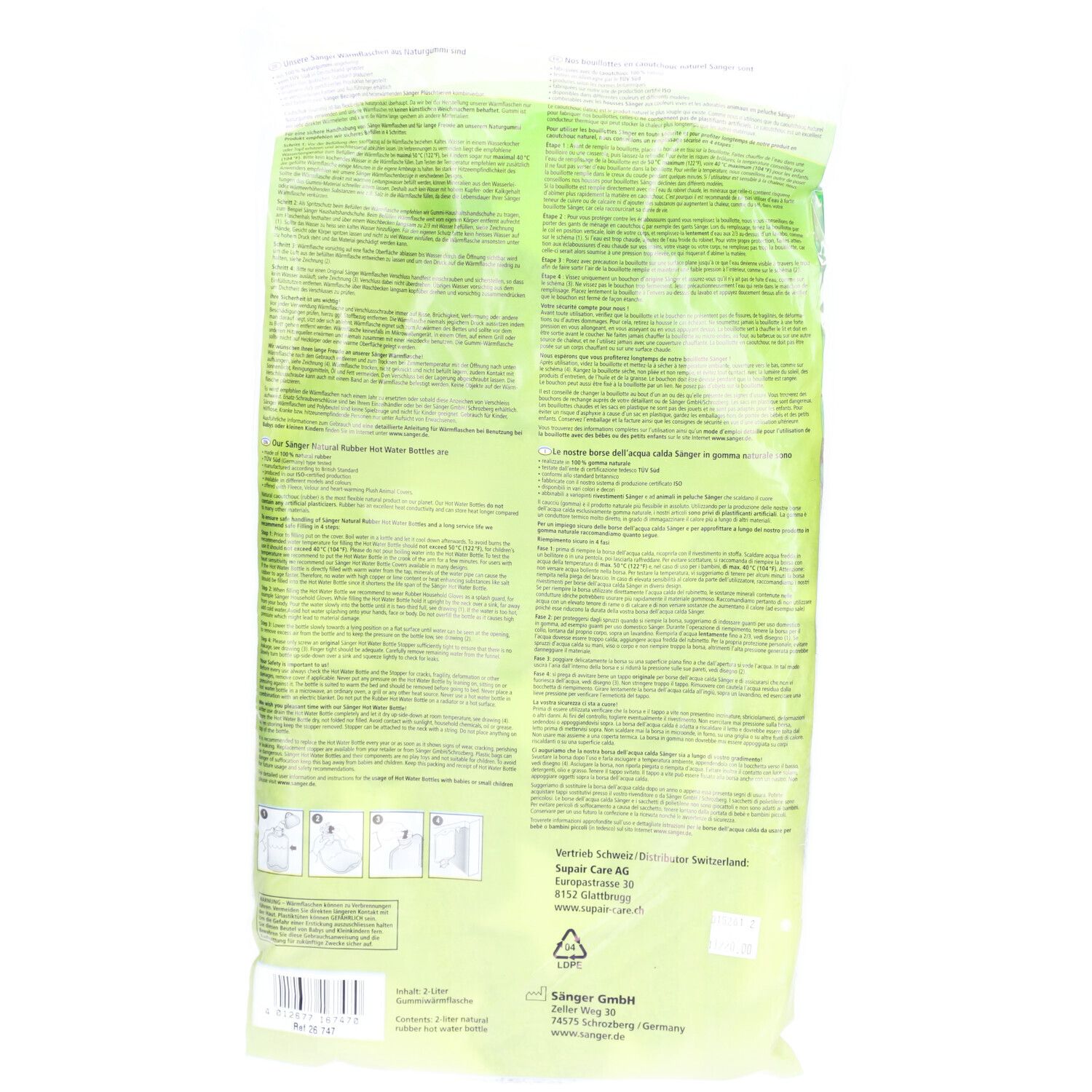 SÄNGER Bouillotte caoutchouc naturel peluche 2L étoiles bleu