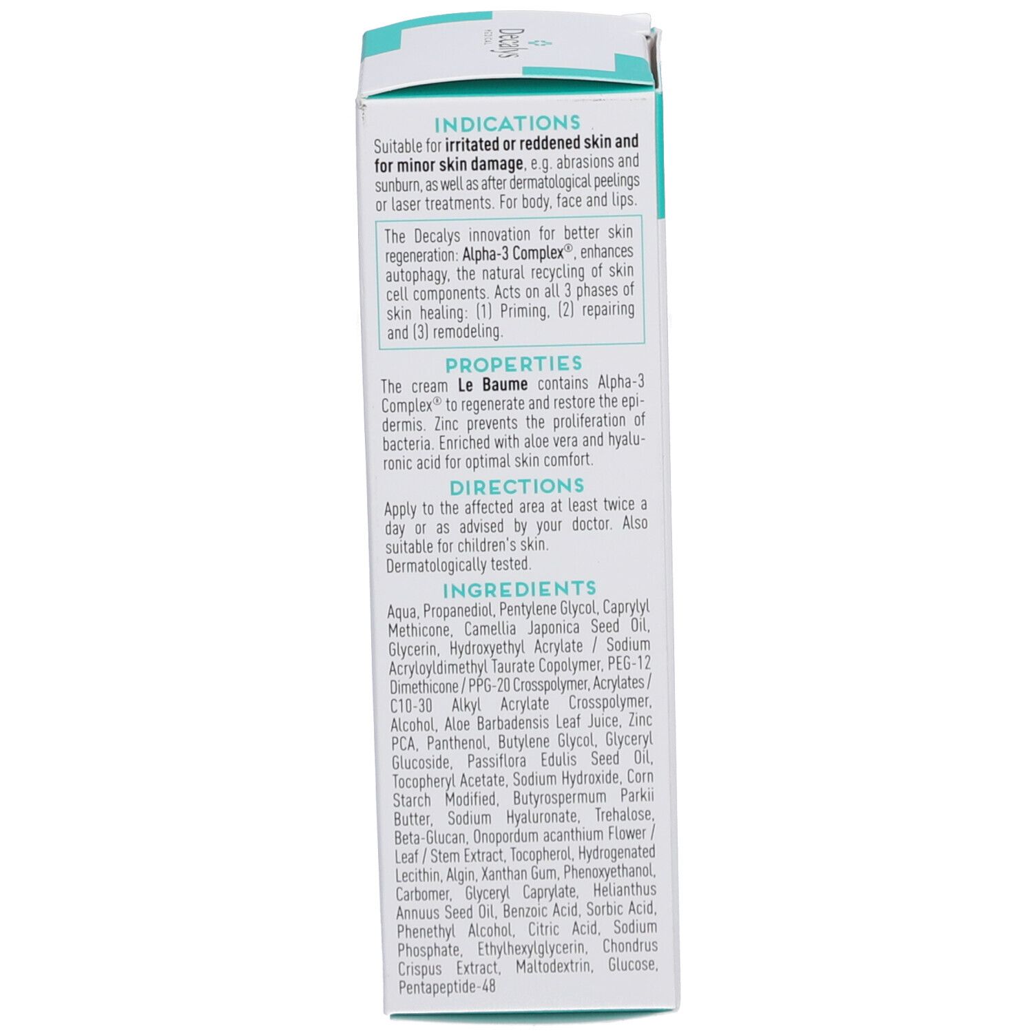 Dos de l'emballage avec ingrédients et instructions d'utilisation. Contient du texte en plusieurs langues. Fabriqué en Suisse.