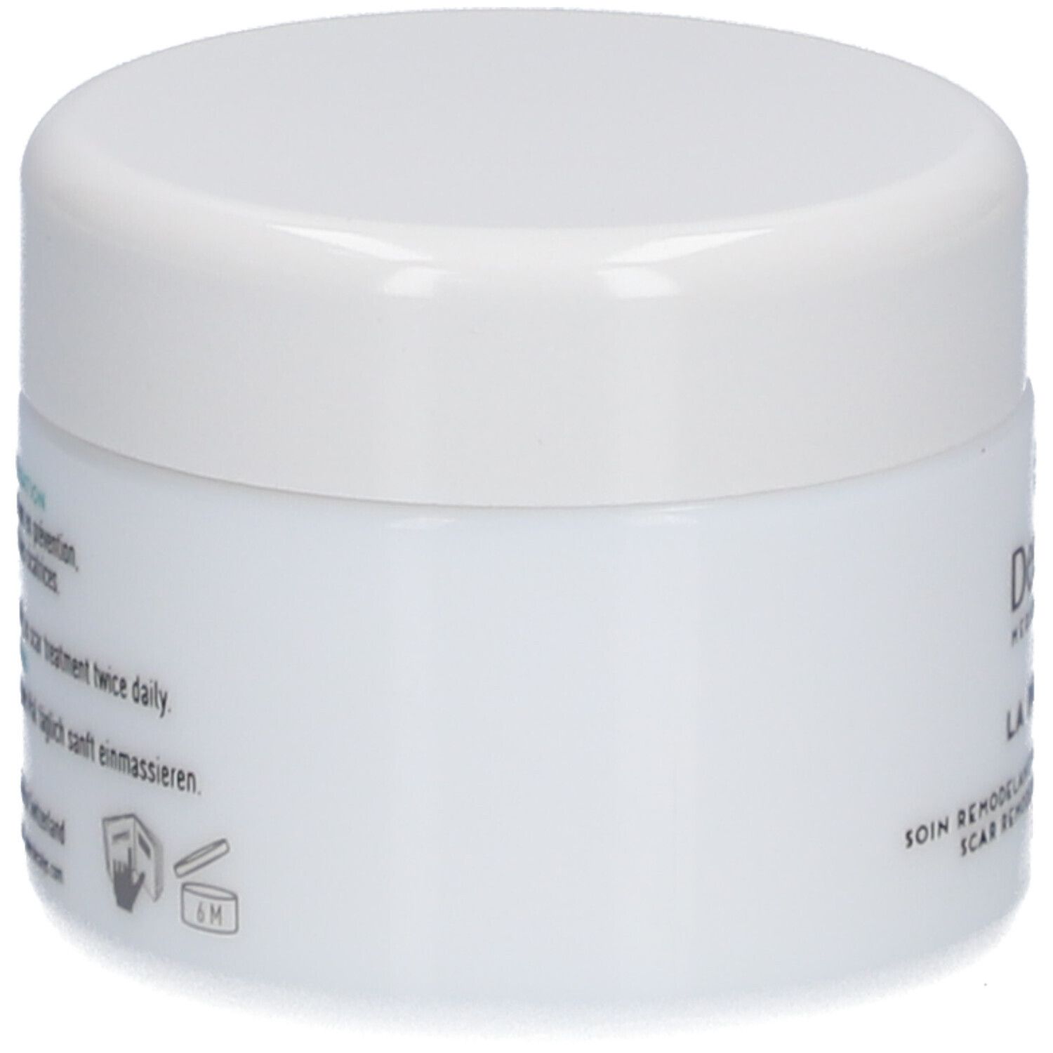 Witte pot met deksel. Opschrift: Decalys Medical, La Pommade, Alpha-3 Complex, Zwitsers kruis. Tekst.