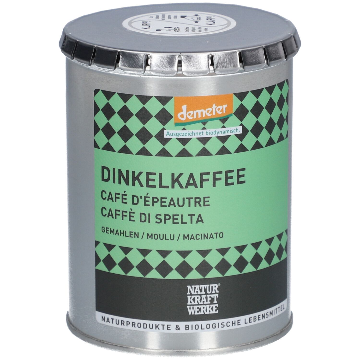 Sac en papier brun avec étiquette pour café d'épeautre, certifié Demeter.