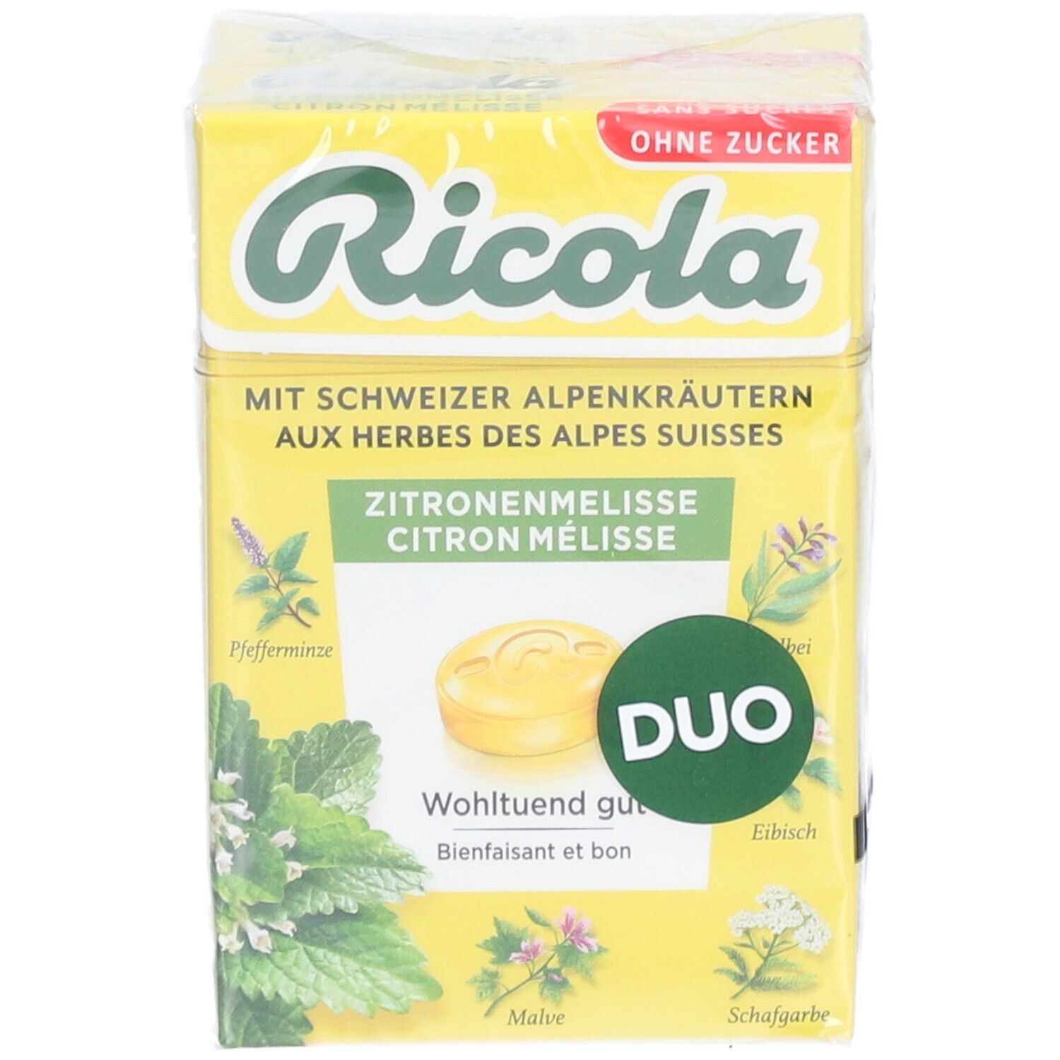 Pack duo Ricola Mélisse Citron aux herbes des Alpes suisses, sans sucre.