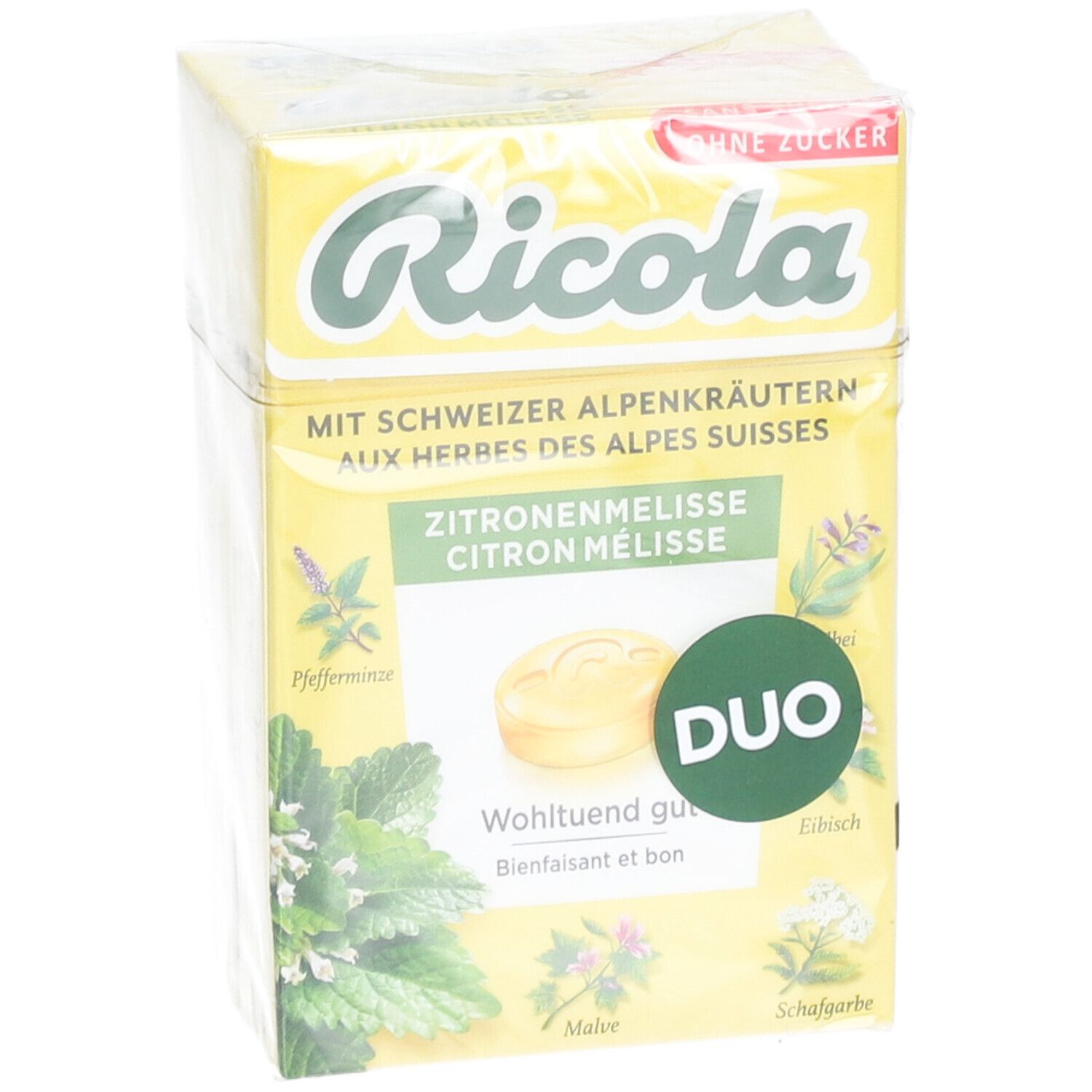Pack duo Ricola Mélisse Citron aux herbes des Alpes suisses, sans sucre.
