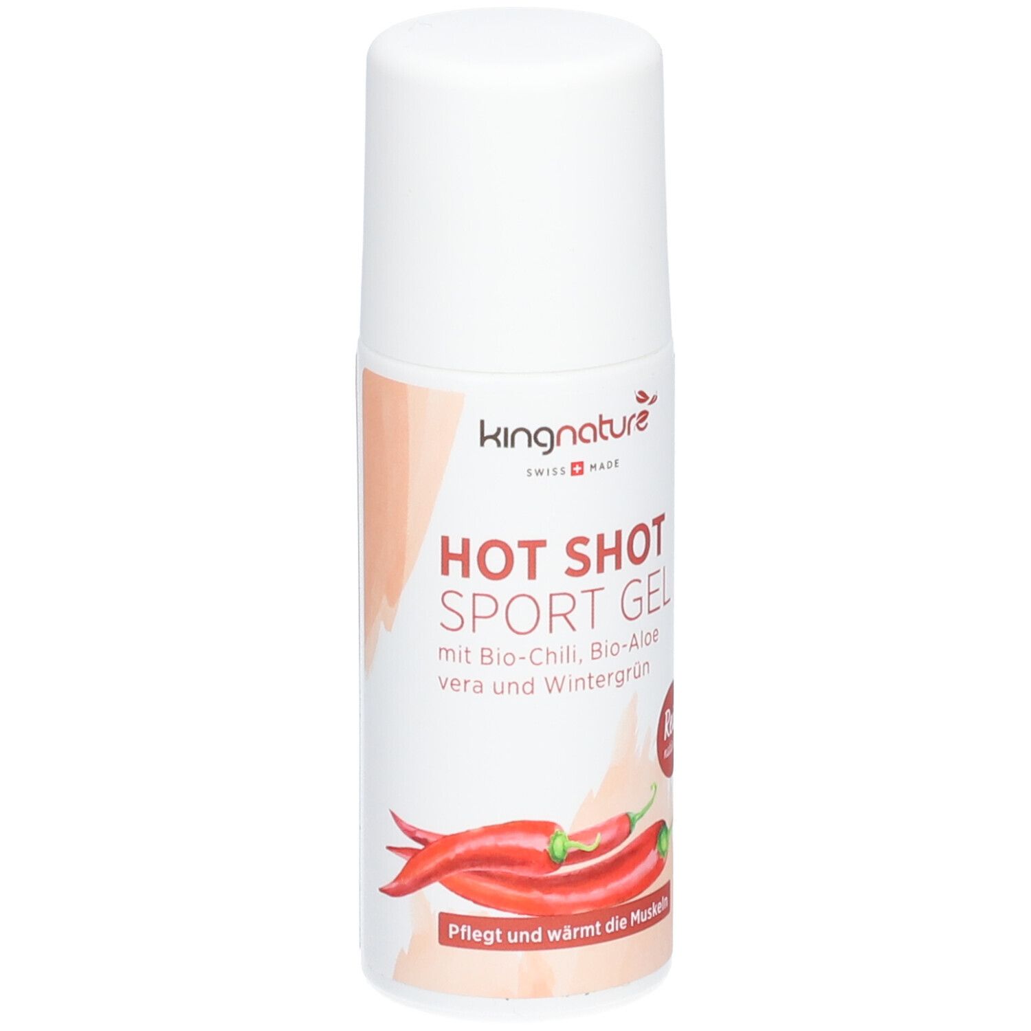 Bouteille de gel Kingnature Hot Shot Sport avec illustration de piment.