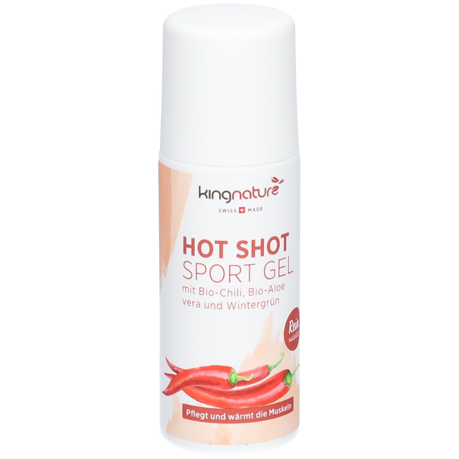 Bouteille Kingnature Hot Shot Sport Gel avec illustration de piment.