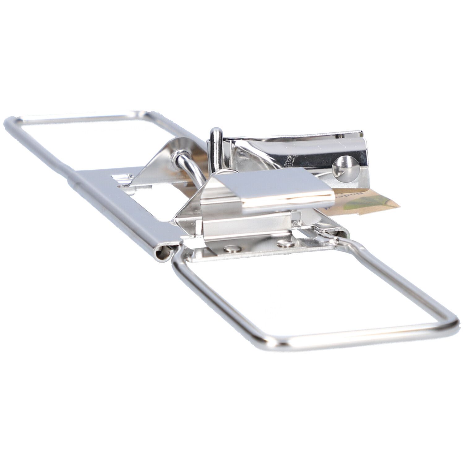 Cadre métallique avec poignées rectangulaires et support. Une étiquette marron est visible.