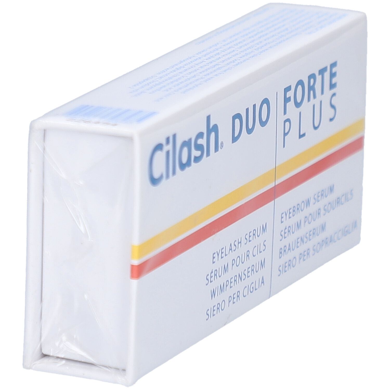 CILASH FORTE PLUS DUO verpakking, schuin van bovenaf. Witte doos verpakt in folie, met productnaam en serumaanduidingen.