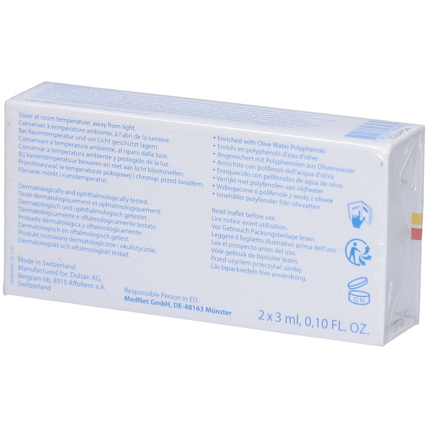 Achterkant van de CILASH FORTE PLUS DUO verpakking. Bevat meertalige tekst, ingrediënten en fabrikantinformatie.