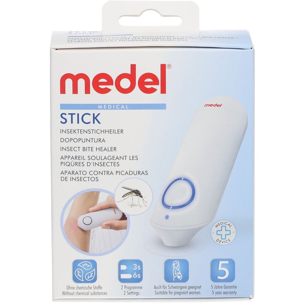 MEDEL Stick, appareil blanc pour soulager les piqûres d'insectes, en emballage. Dispositif médical. Garantie 5 ans.