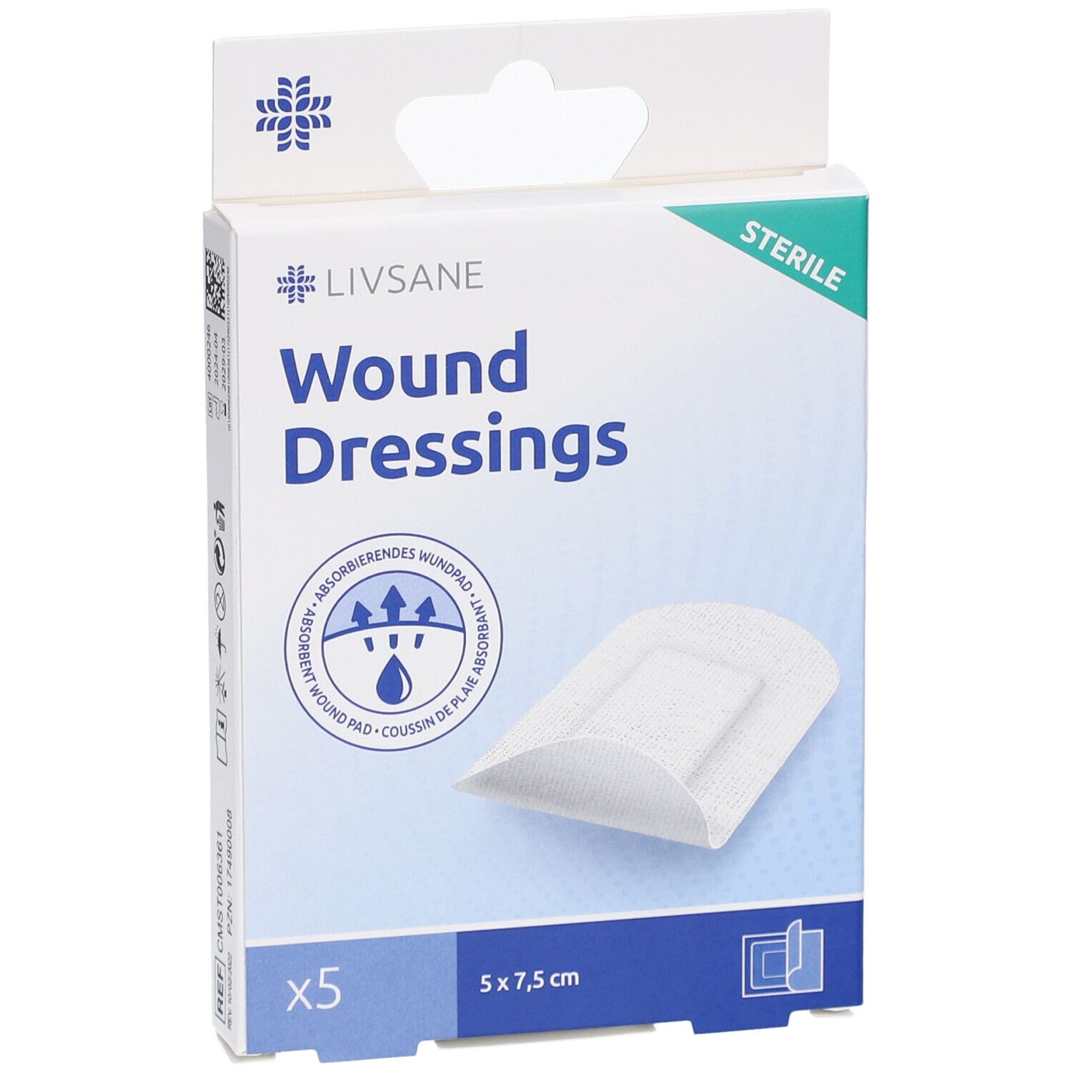 LIVSANE wondverbandverpakking. 5 stuks, 5 x 7,5 cm. Steriel.