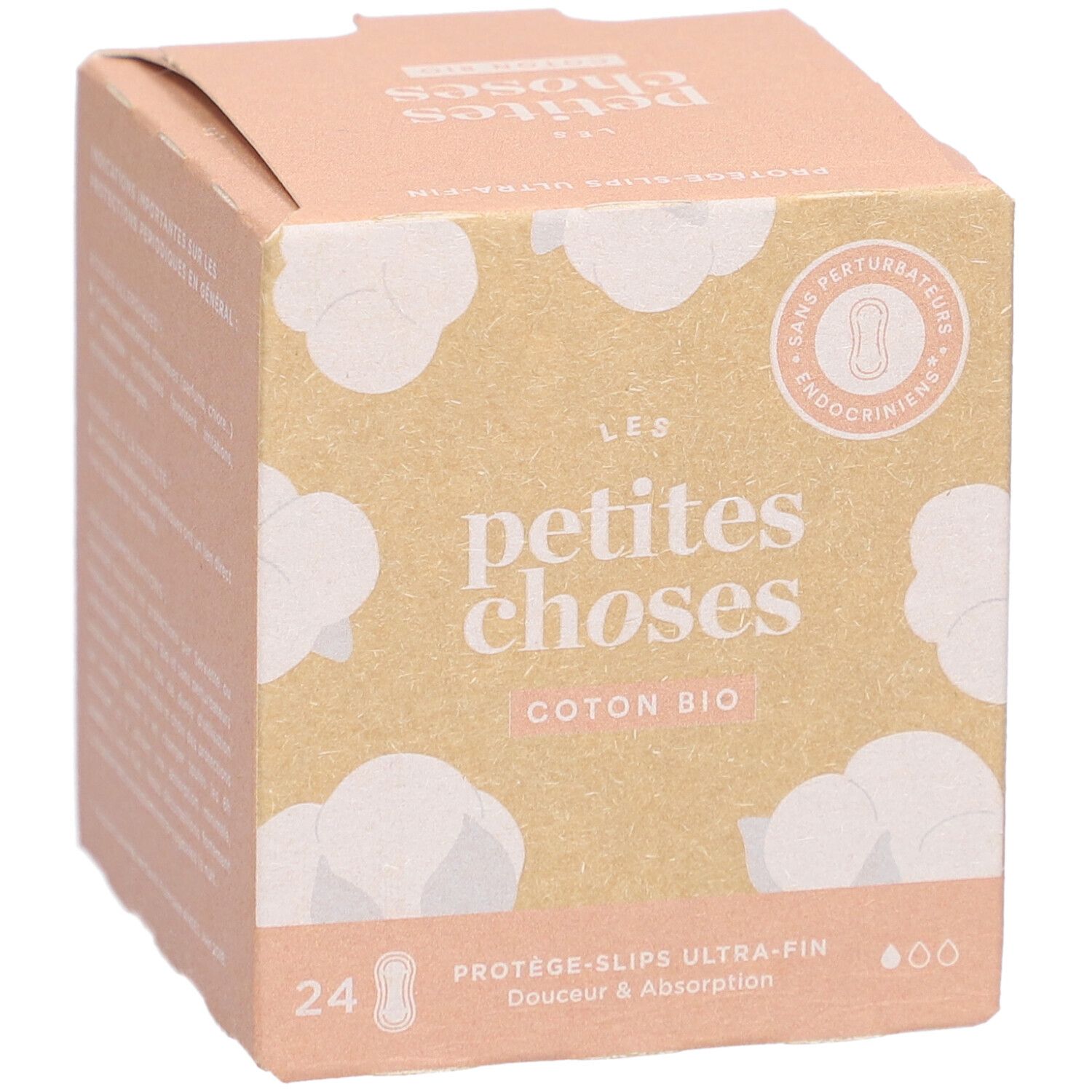 Boîte en carton 'LES PETITES CHOSES' et 'Coton Bio'. Contient 24 protège-slips ultra-fins.