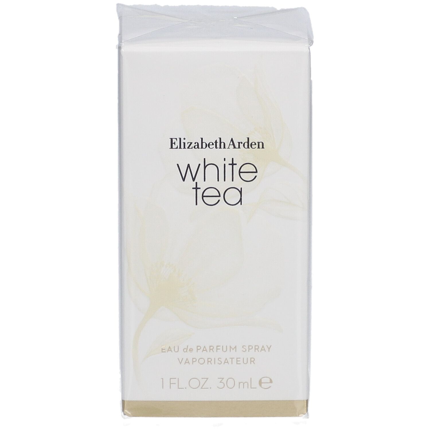 Boîte blanche Elizabeth Arden White Tea. Inscription: Eau de Parfum Spray, 1 FL.OZ. 30 ml e.