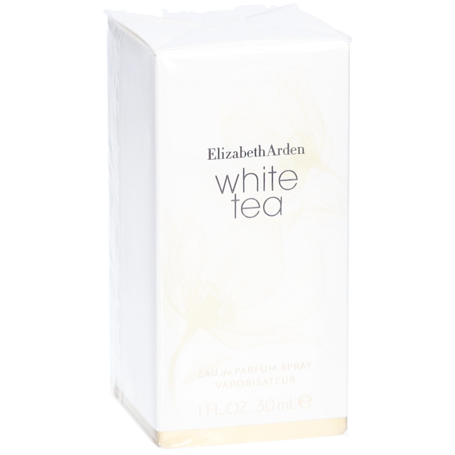 Boîte blanche Elizabeth Arden White Tea. Inscription: Eau de Parfum Spray, 1 FL.OZ. 30 ml e.