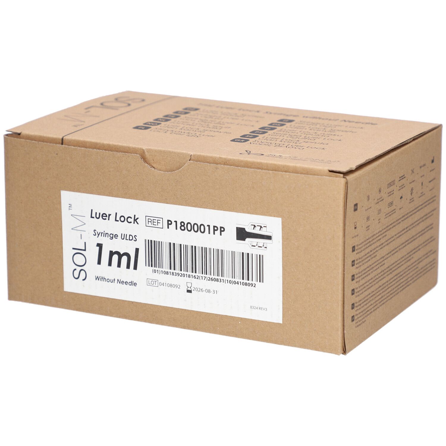 Doos van een 1ml Luer Lock spuit zonder naald.