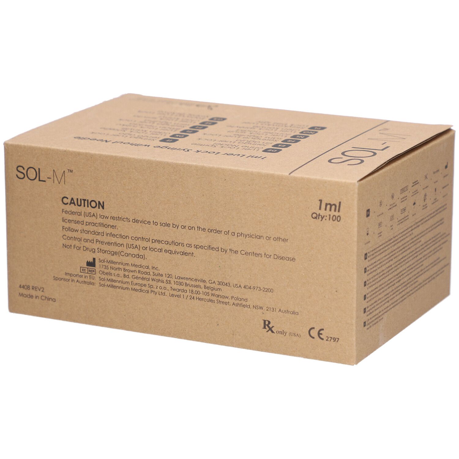 SOL-M doos, 1ml, 100 stuks, met CE-markering.