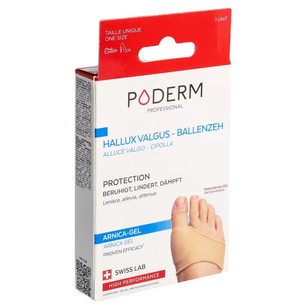 Boîte de Poderm Hallux Valgus Ballenzeh Arnika Gel. Nom et logo visibles. Label de qualité suisse. Taille unique.