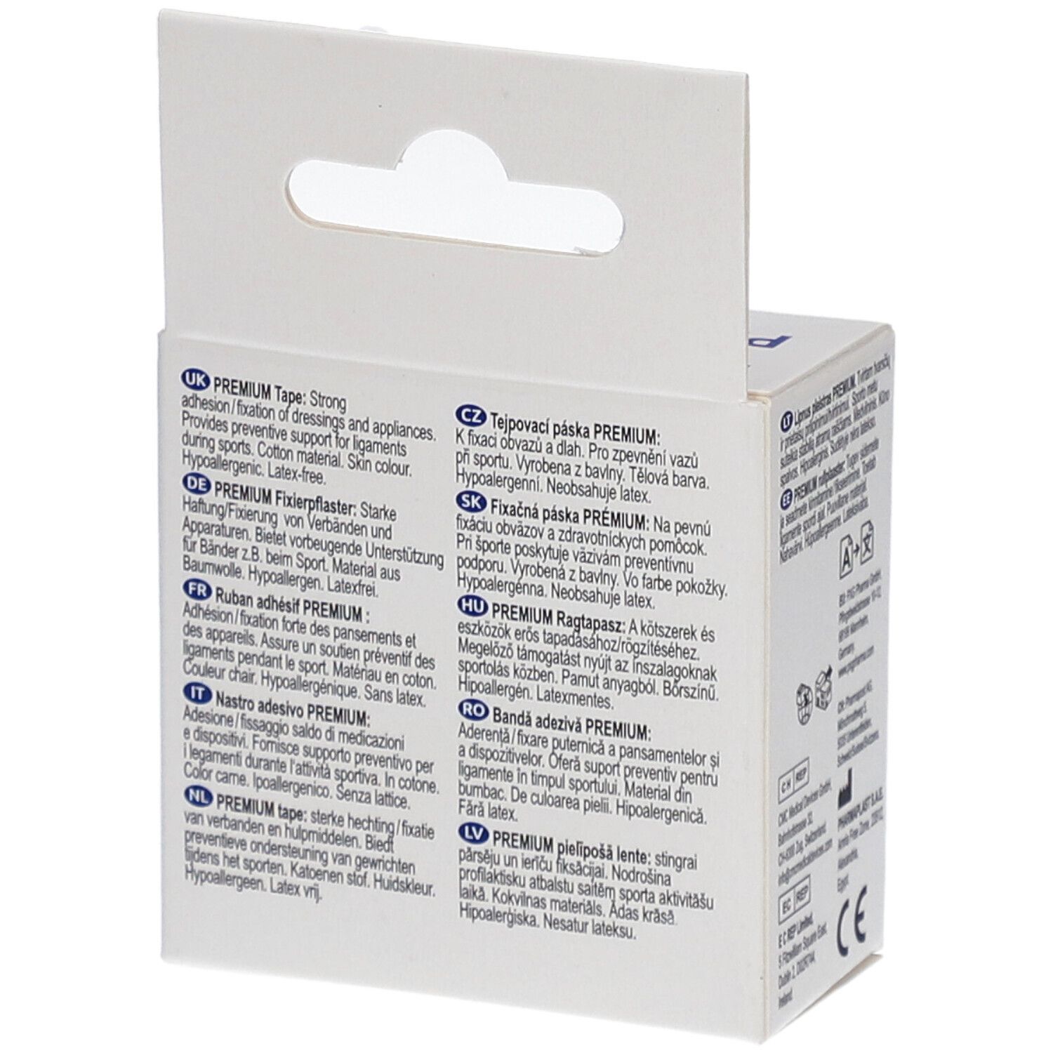 Emballage LIVSANE Premium Tape. Texte multilingue. Informations produit. Marquage CE.