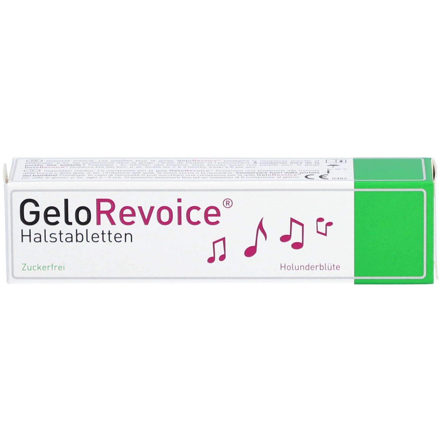 Productverpakking. Wit met groene streep. Productnaam, noten en productinformatie gedrukt.