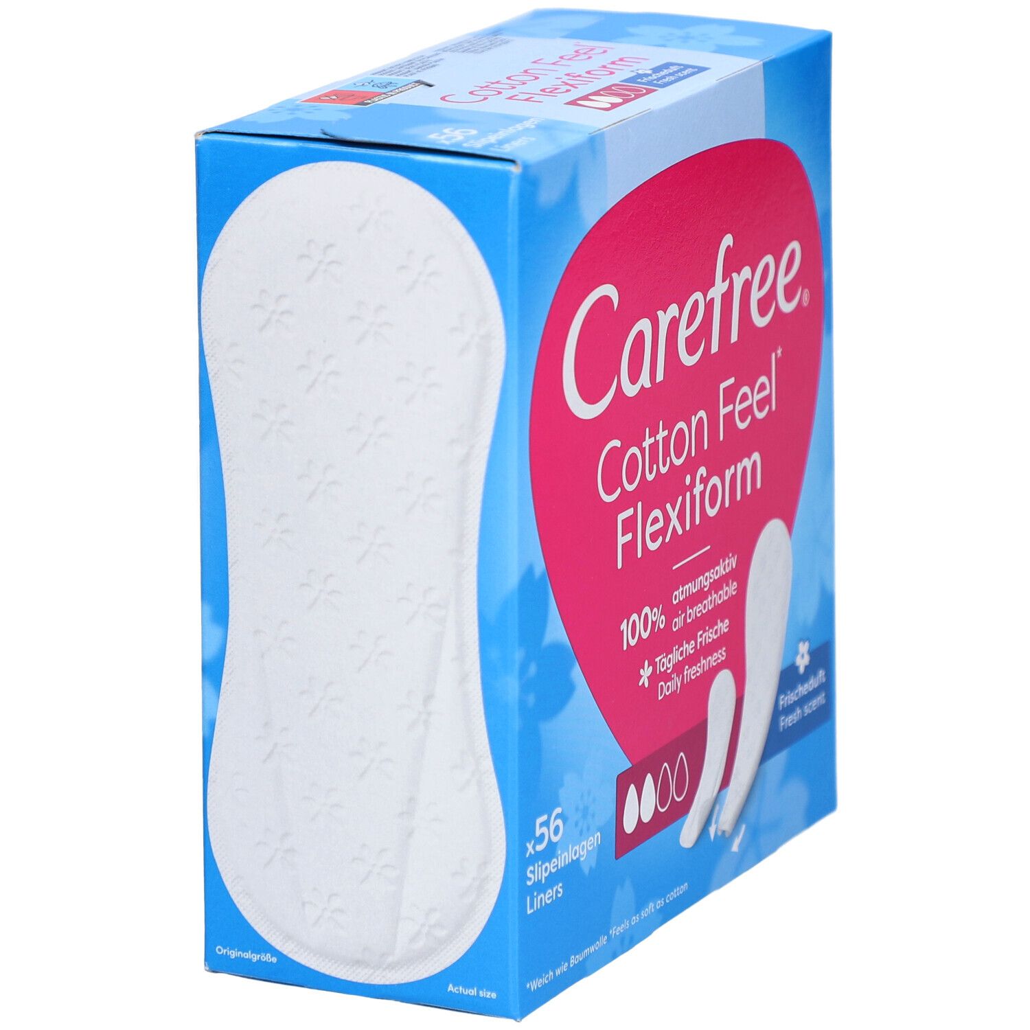 Carefree Cotton Feel Flexiform. Paquet de 56 protège-slips. 100% respirant. Parfum frais.
