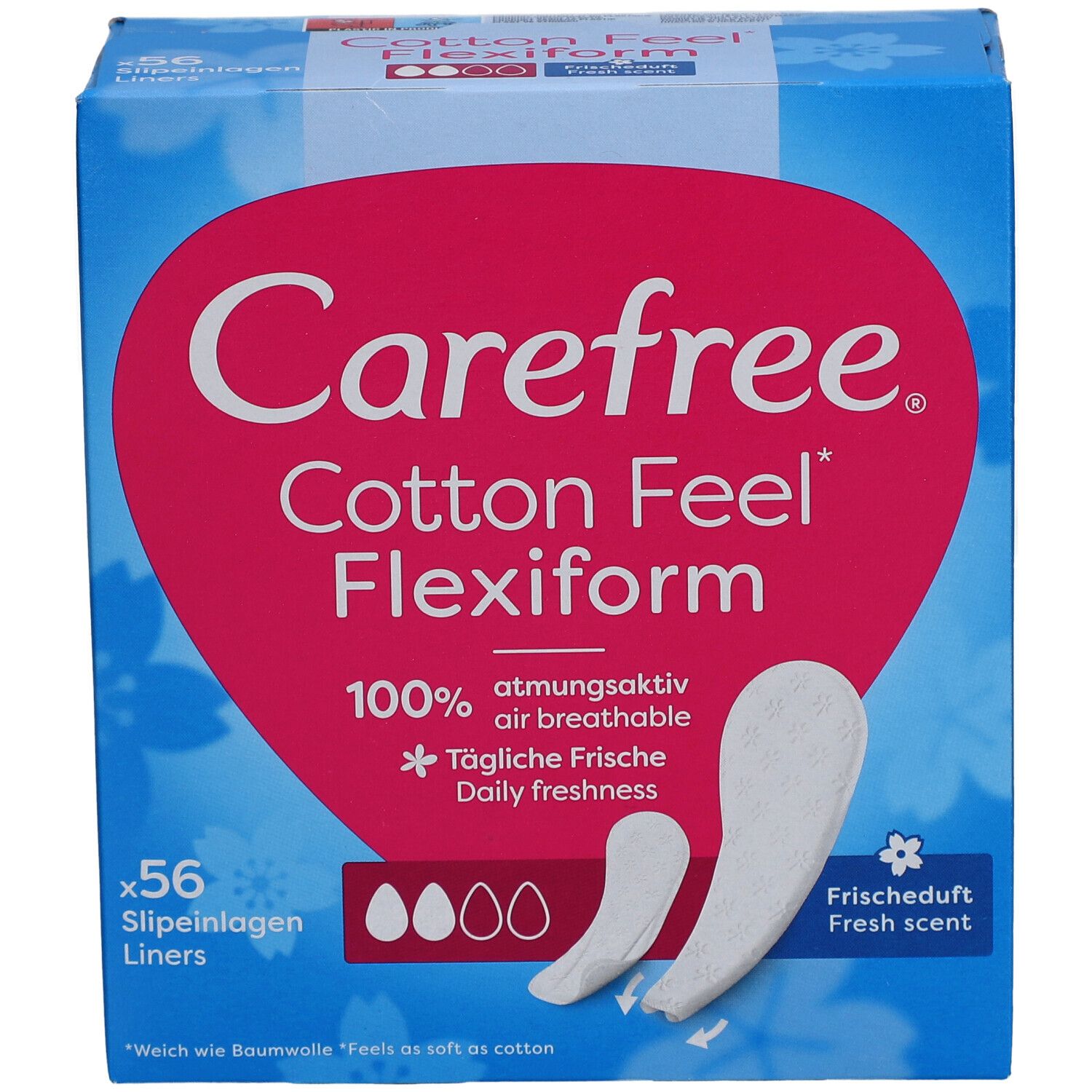 Carefree Cotton Feel Flexiform. Paquet de 56 protège-slips. Parfum frais. 100% respirant.