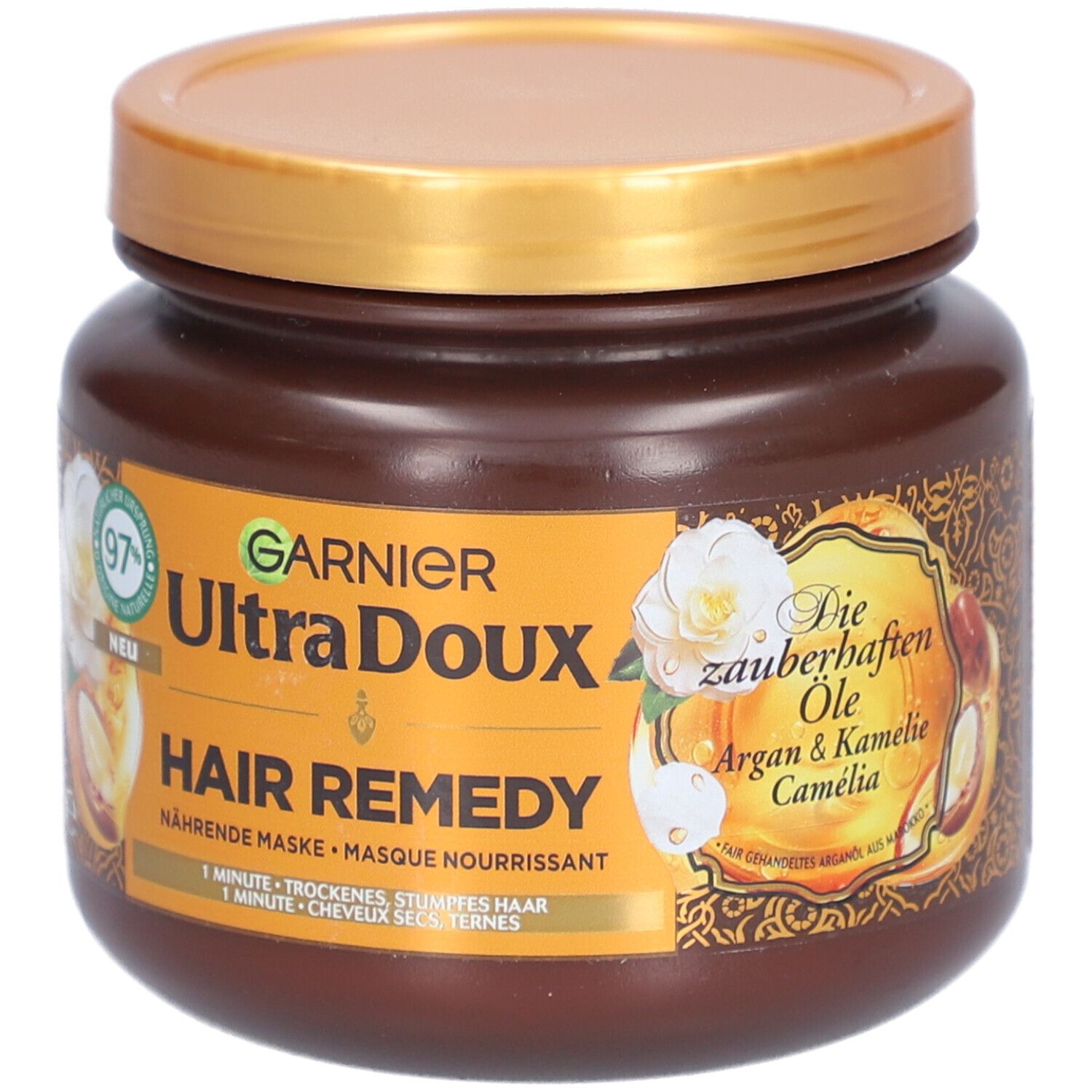 Garnier Ultra Doux haarmasker met Arganolie en Camelia. 97% natuurlijke ingrediënten.