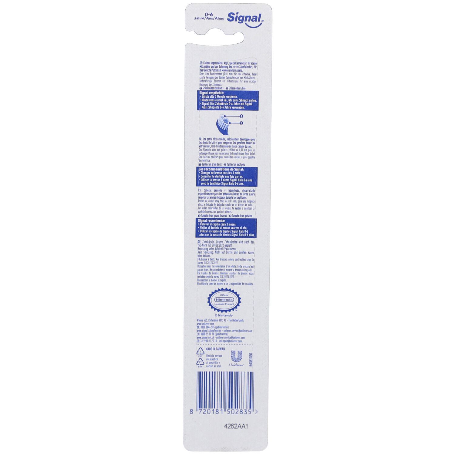 Signal tandenborstel verpakking met productinformatie en barcode.