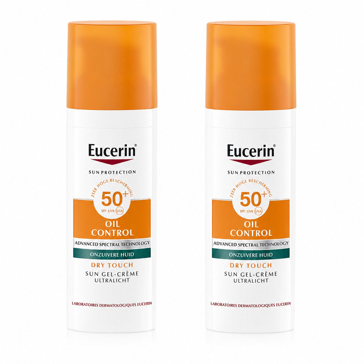 Eucerin Sun Protection Oil Control SPF 50+ Gel-Crème en twee doosjes.