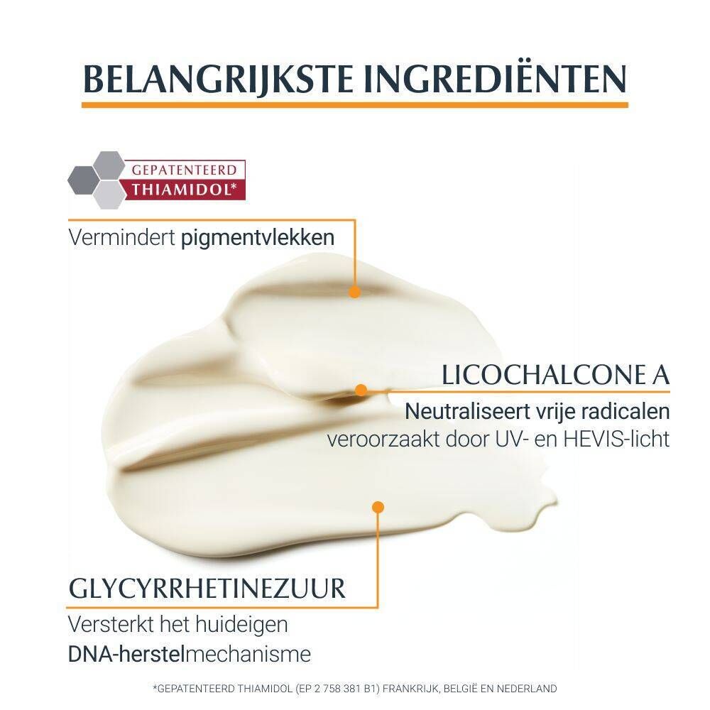 Eucerin: Belangrijkste ingrediënten: Thiamidol, Licochalcone A, Glycyrrhizinezuur.