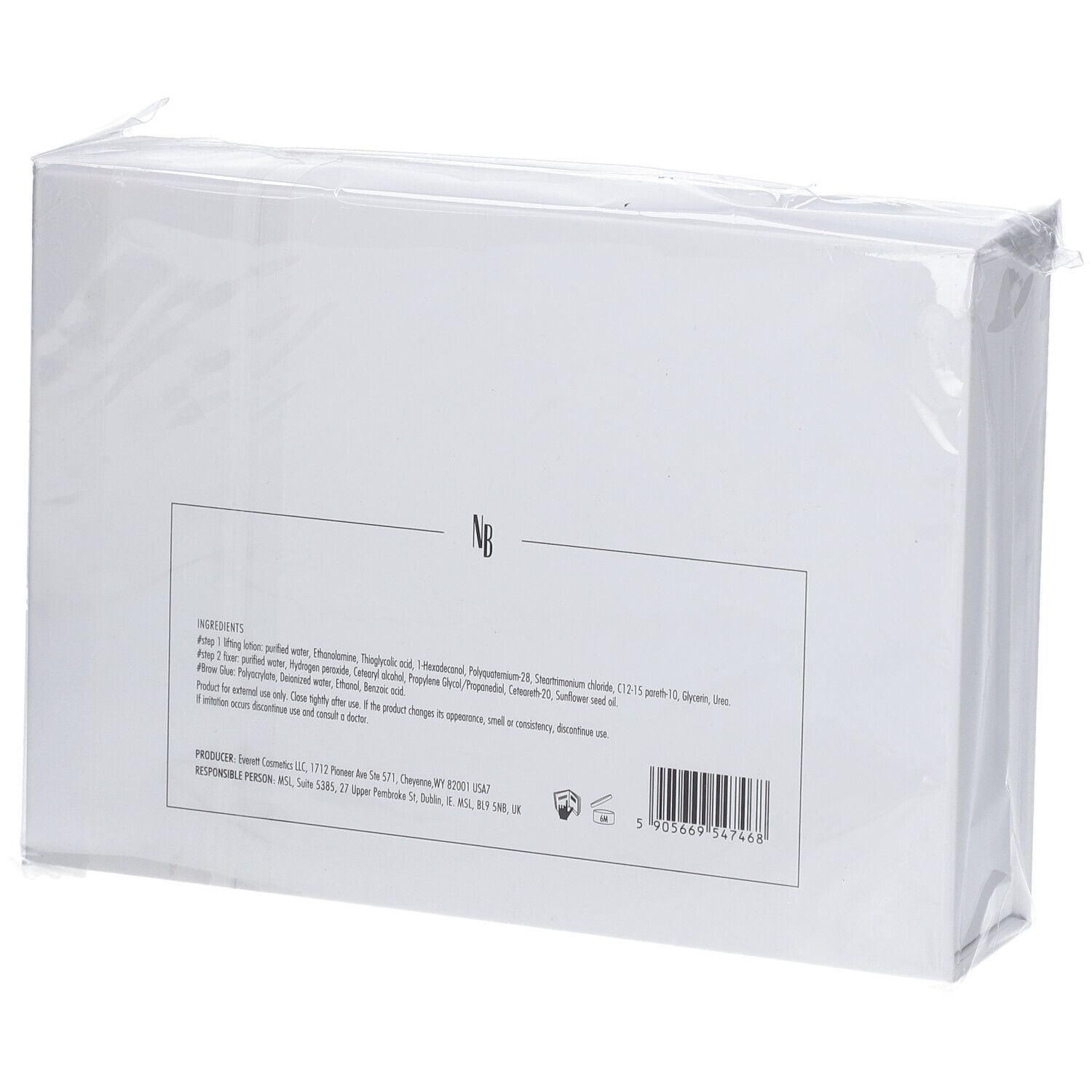 Witte productverpakking met ingrediëntenlijst en barcode.