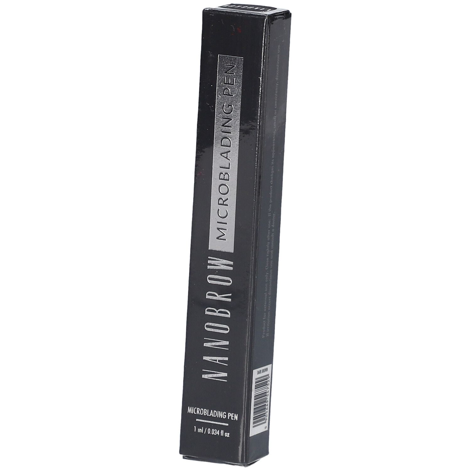 Zwarte verpakking met witte tekst. NANOBROW MICROBLADING PEN, 1 ml. Productnaam en merk duidelijk zichtbaar.