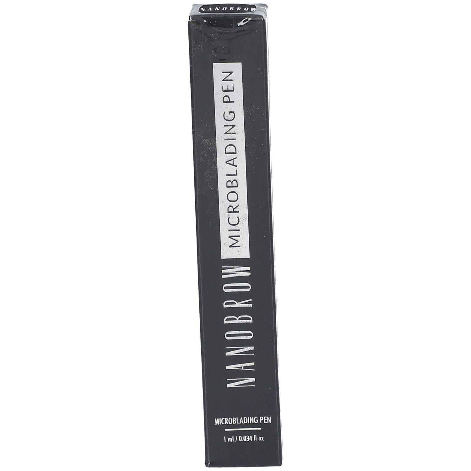Zwarte verpakking met witte tekst. NANOBROW MICROBLADING PEN, 1 ml. Productnaam en merk duidelijk zichtbaar.