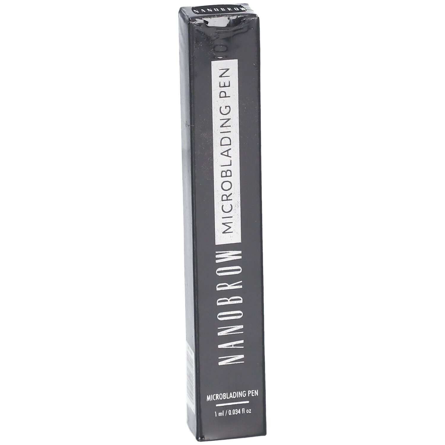 Zwarte verpakking met witte tekst. NANOBROW MICROBLADING PEN, 1 ml. Productnaam en merk duidelijk zichtbaar.