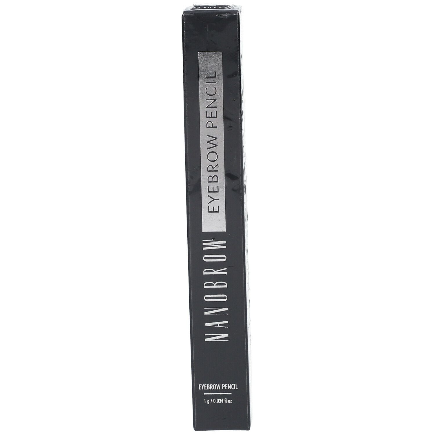 Emballage noir avec texte "NANOBROW EYEBROW PENCIL". Informations produit en bas.